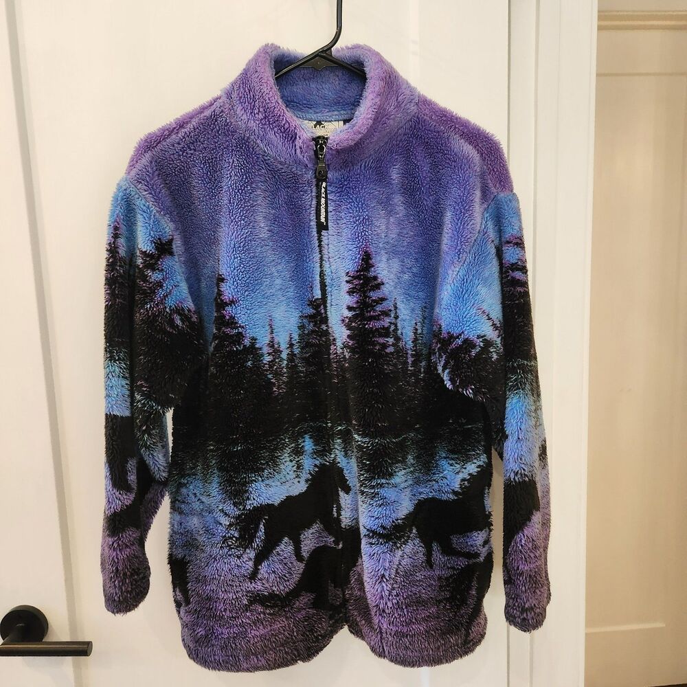 Black Mountain Twilight Horses Plush Zip Fleece Jacket Small